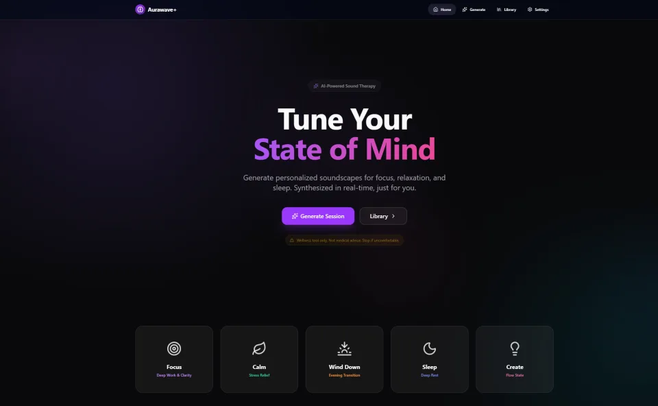 Aurawaveplus generative sound therapy application